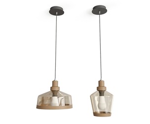 Modern Pendant Light Set with Amber Glass Shades