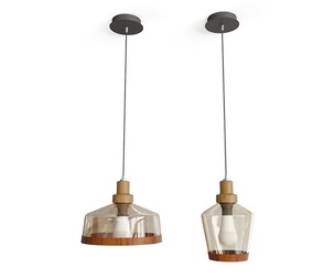Modern Pendant Light Set with Amber Glass Shades