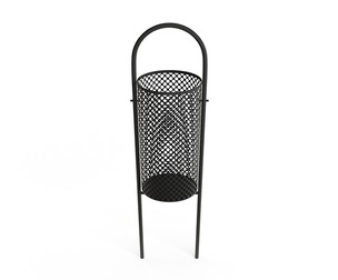 Black Perforated Metal Street Garbage Can with Standing Frame