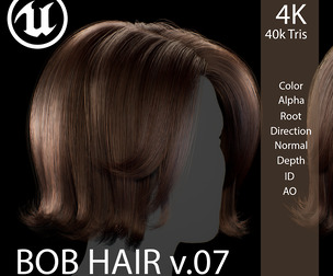 Real-Time Female Bob Hairstyle v07 - Game-Ready Hair Asset