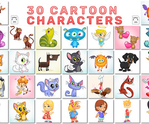 30 Cartoon Character Illustrations, Cute Animals, Kids Fantasy Storytelling, EPS File