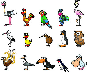 20 Cartoon Illustrations Birds, Birds Species Character, Duck, EPS File