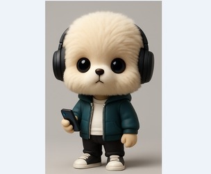 3D Cartoon Cute Fluffy Dog Wearing Headphones