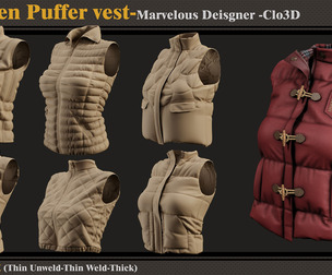 6 Women Puffer Vests-MD-CLo3D-ZPRJ-FBX -OBJ