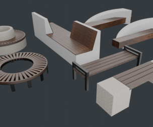 Outdoor park long chairs set 3D model