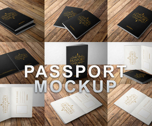 Realistic Passport Mockup PSD Template, Wooden Backgrounds