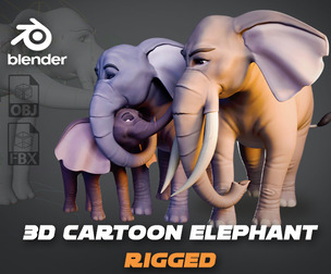 Cartoon Elephant Family Rigged Characters