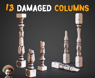 13 Game-Ready Damaged Columns + PBR Texture - Vol 02