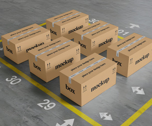 Cardboard Shipping Boxes Mockup PSD Template – Packaging E-Commerce & Delivery