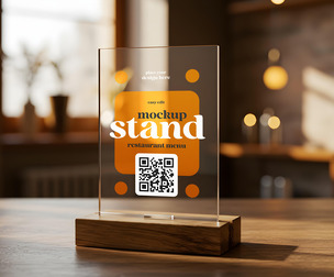 Acrylic Table Stand Mockup – Restaurant Menu, QR Code, or Event Display PSD Template