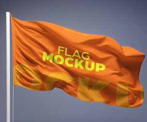 Waving Fabric Flag Mockup – Outdoor Promotional Banner PSD Template, Events & Branding