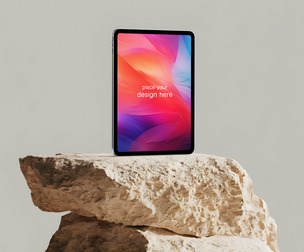 Ipad Mini Smartphone on Rock Mockup PSD Template for Apps & UI Design
