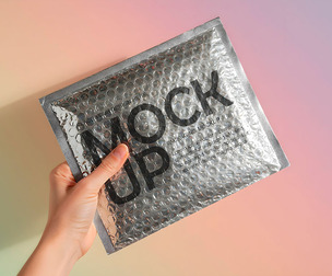 Metallic Bubble Mailer Mockup PSD  Template — Padded Envelope for E-Commerce Packaging & Shipping