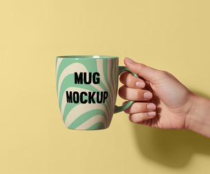 Handheld Ceramic Mug Mockup PSD Template — Realistic Coffee Cup, Cafe