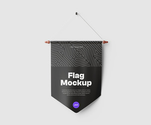 Hanging Flag Mockup PSD Template — Vertical Wall Banner, Indoor Signs & Promotions