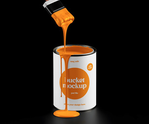 Paint Pouring Bucket Mockup PSD Template — Realistic Paint Can, Home Improvement & DIY Branding