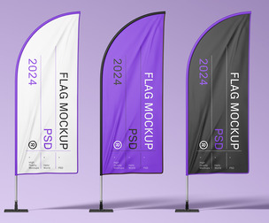 Flag Set Mockup PSD Template — Outdoor Promotional Flags for Events, Exhibitions & Marketing