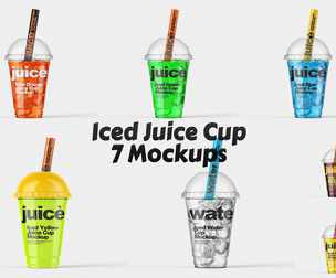 Iced Juice Cup PSD Mockup Bundle – 7 Realistic Drink Cup Templates for Beverage