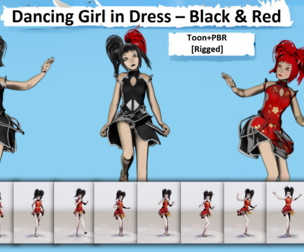Dancing Girl in Dress – Black & Red Variations (Rigged)