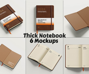 Thick Notebook PSD Mockup – 6 Realistic Hardcover Journal & Planner Templates