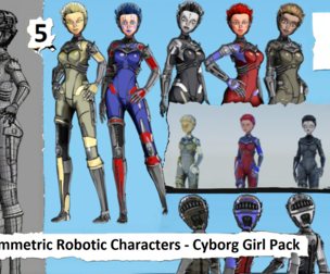 Asymmetric Robotic Characters - Cyborg Girl Pack – 5 Variants