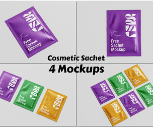 Cosmetic Sachet Packaging Mockup PSD Template Skincare & Beauty