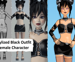 Stylized Black Outfit Female Character