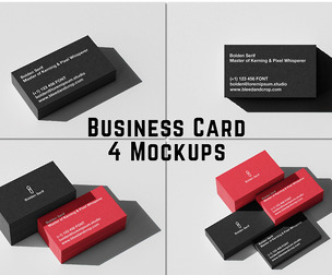 Elegant Black & Red Business Card Mockup, 4 PSD Template