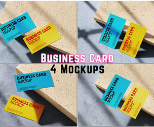 Colorful Blue & Yellow Business Card Mockup, 4 PSD Template