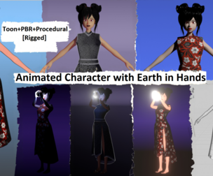 🌍 Animated Character with Glowing Earth – Kimono Outfit
