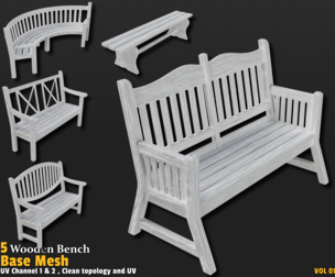 5 Wooden Bench | Base Mesh-VOL01