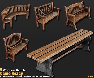 5 Wooden Bench | Game Ready-VOL01