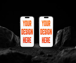 Wide-Angle iPhone 16 Pro Mockup PSD Template, Rocky Landscape