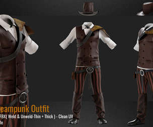 Men's Steampunk Outfit (VOL.02). Marvelous Designer/Clo3D file+OBJ+FBX+4K PBR Textures