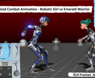 ⚔️ Stylized Combat Animation – Robotic Girl vs Emerald Warrior