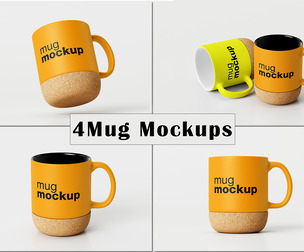 Floating Mug Mockups PSD Template, Coffee, Tea Unique Cork Base