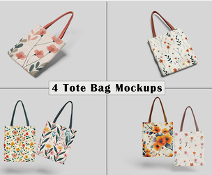Floral Tote Bag Mockups PSD Template - Stylish Collection