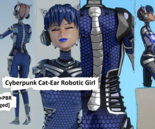 Cyberpunk Cat-Ear Robotic Girl