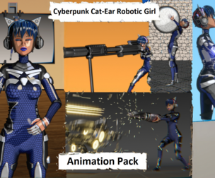Cyberpunk Cat-Ear Robotic Girl Animation Pack