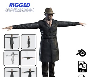 3D Character Model Middle-Aged Man in Trench Coat Low-poly 3D Model