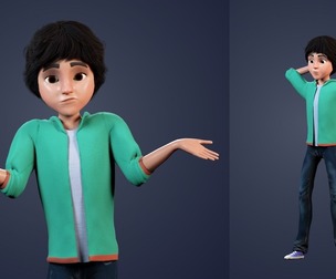 Stylized young boy-rigged low poly 3D model