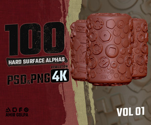 100 Hard Surface Alpha Textures – 4K 16-Bit – Sci-Fi Mech & Panel Kit | Vol. 1