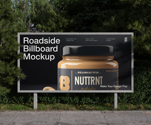 Roadside Billboard Mockup PSD Template - Nature Scene