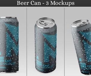 Beer Can Mockup PSD Template - 3 Angle Views