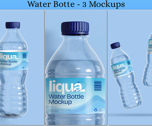 Plastic Water Bottle Mockup PSD Template - 3 Angle Views