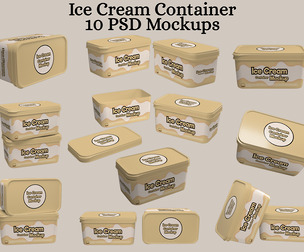 Ice Cream Container Mockup PSD Template - 10 Angle Views