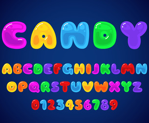 Colorful Candy Alphabet, Playful Bright Kids Letters, Jelly Candies