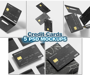 Credit Card Mockup PSD Template, Dynamic 5-Pack