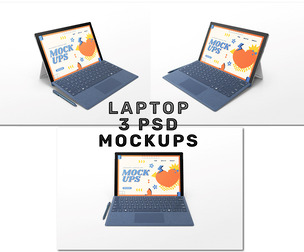Laptop Screen Mockup PSD Template - 3 Angle of View