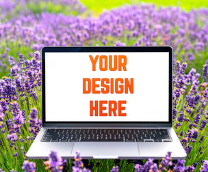 Laptop in Lavender Field Mockup PSD Template - Nature-Inspired Design